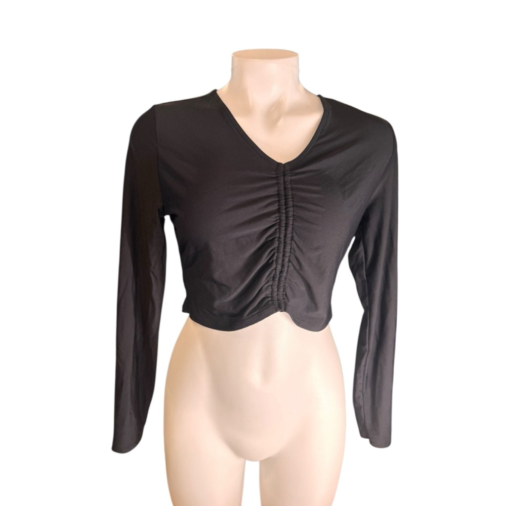 Women's CALIA Black Long Sleeve Ruched Rashguard Size M